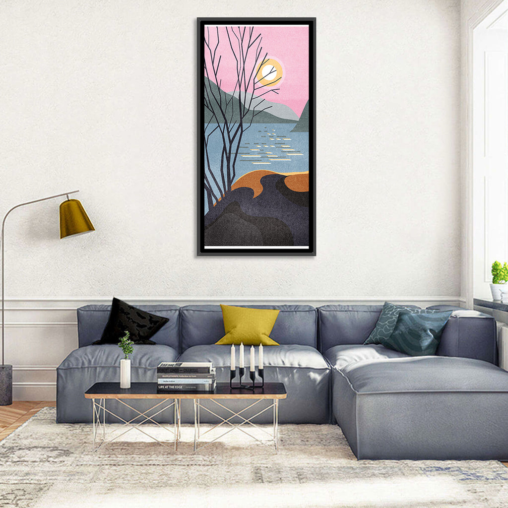 Sunset Over Lake with Bare Tree Wall Art