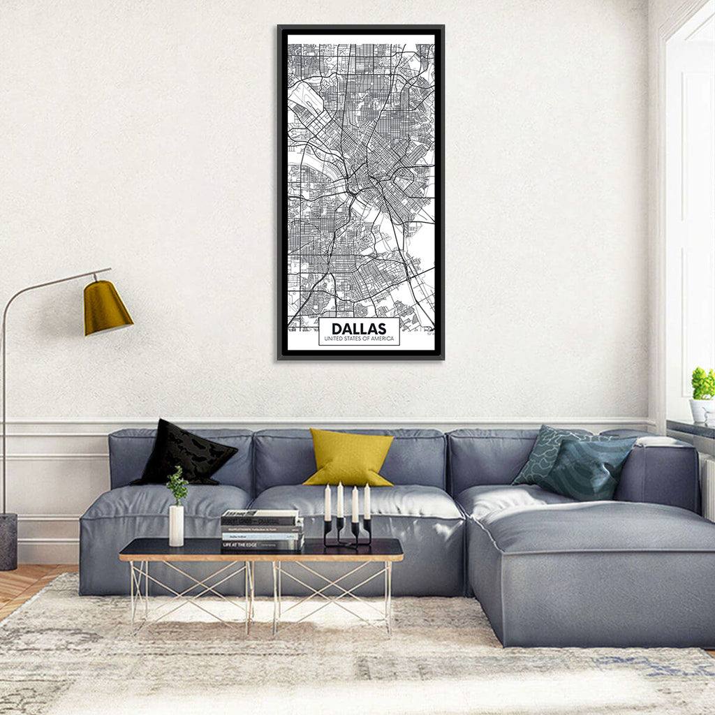 Dallas City Map with Coordinates Wall Art