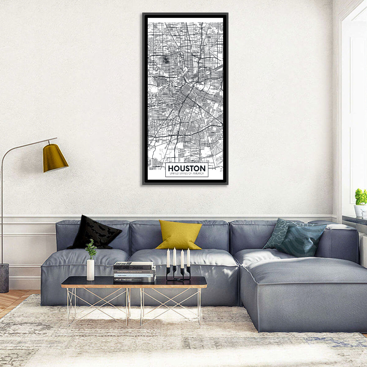 Houston Street Grid Map Wall Art in a room, portrait