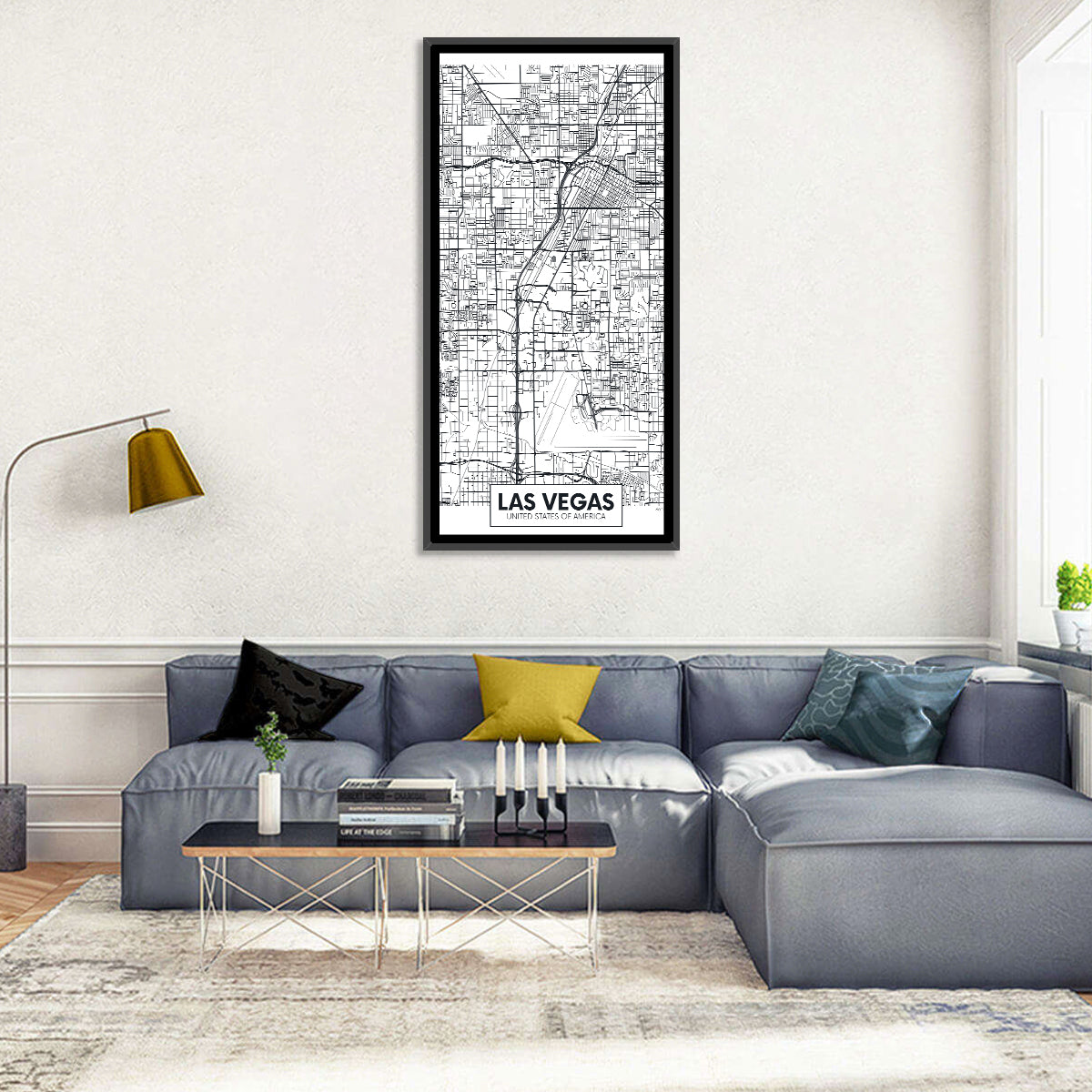Las Vegas Street Grid Map Wall Art in a room, portrait