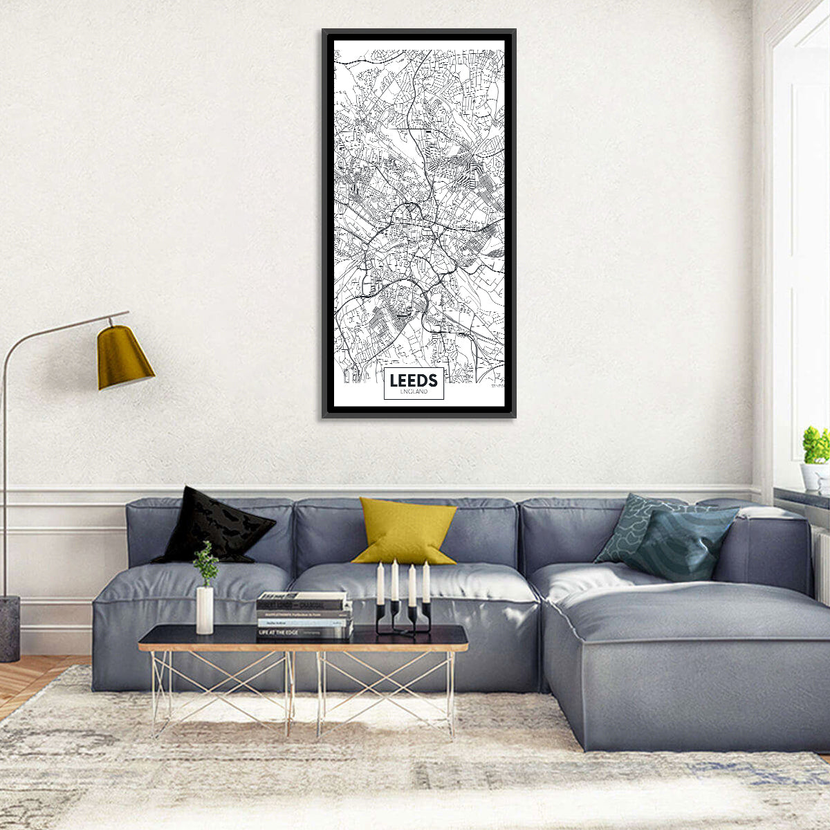 Leeds Street Map Wall Art in a room, portrait