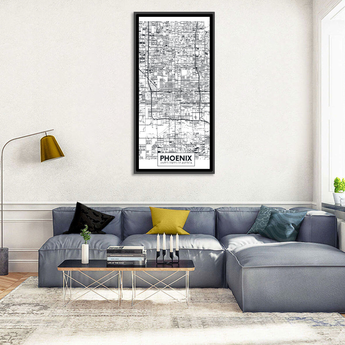 Phoenix Street Grid Map Wall Art in a room, portrait