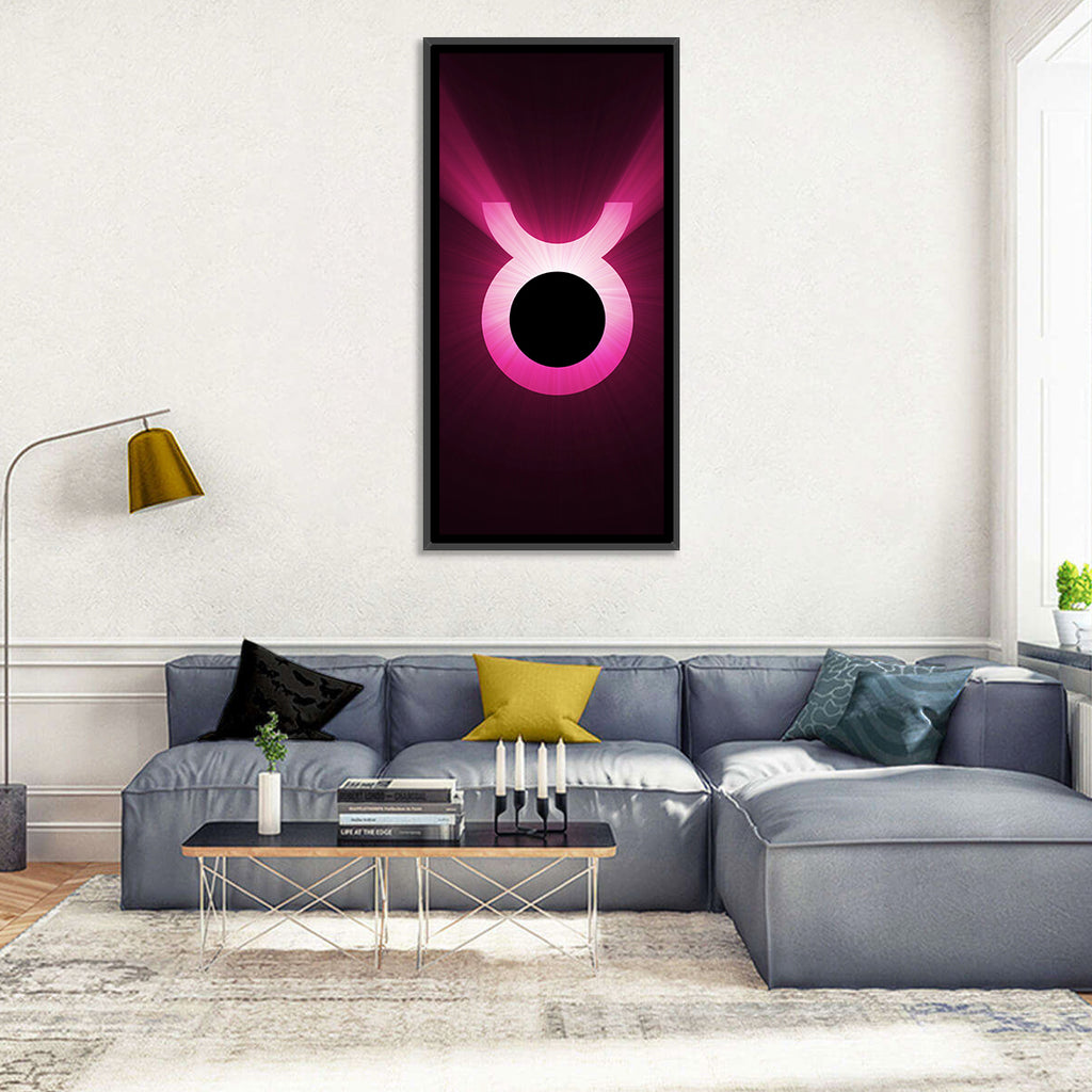 Glowing Pink Taurus Symbol Wall Art