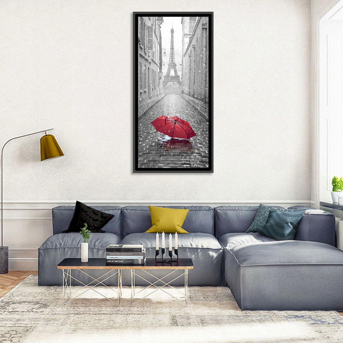Eiffel Tower on Rainy Street Wall Art