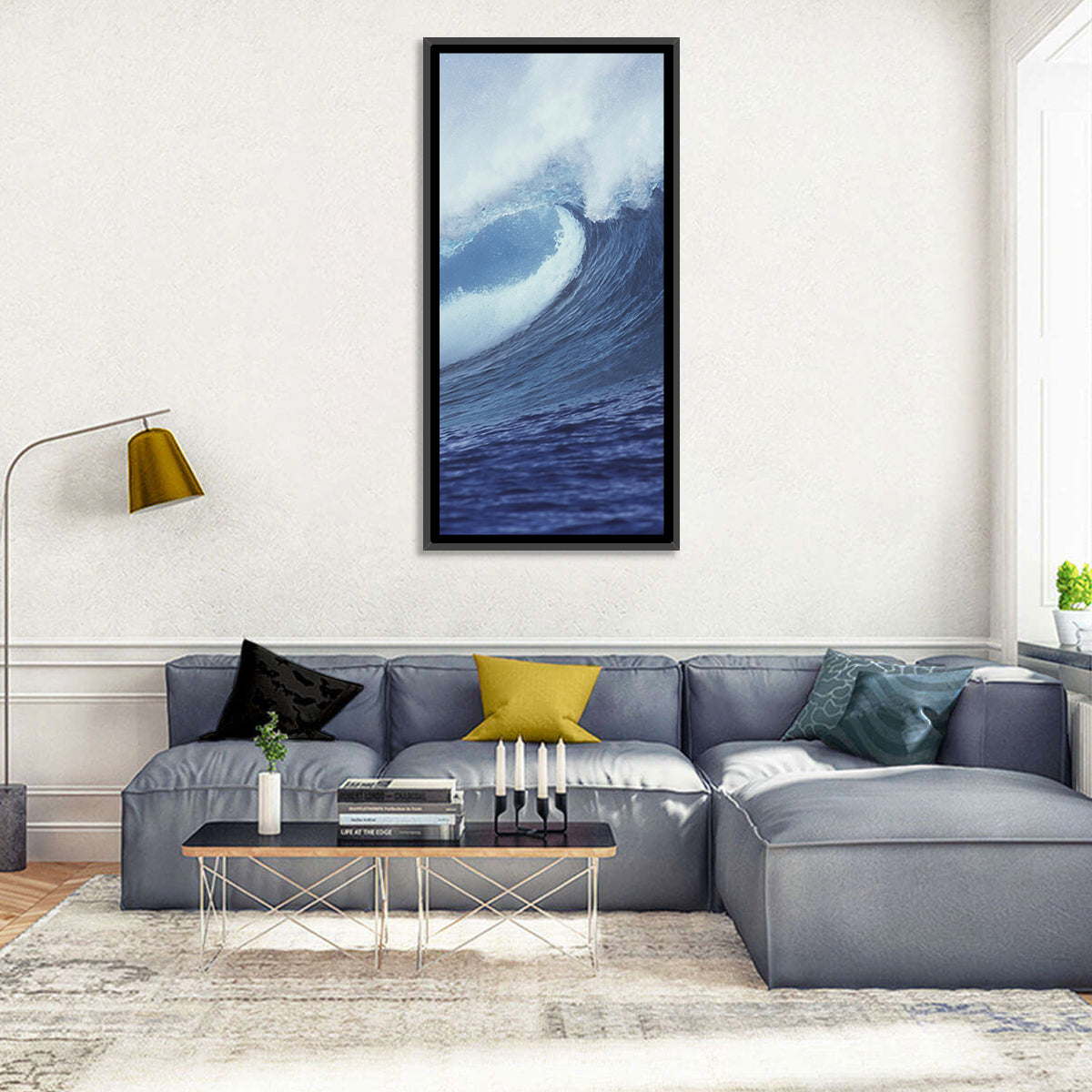 Powerful Breaking Wave Wall Art in a room, portrait