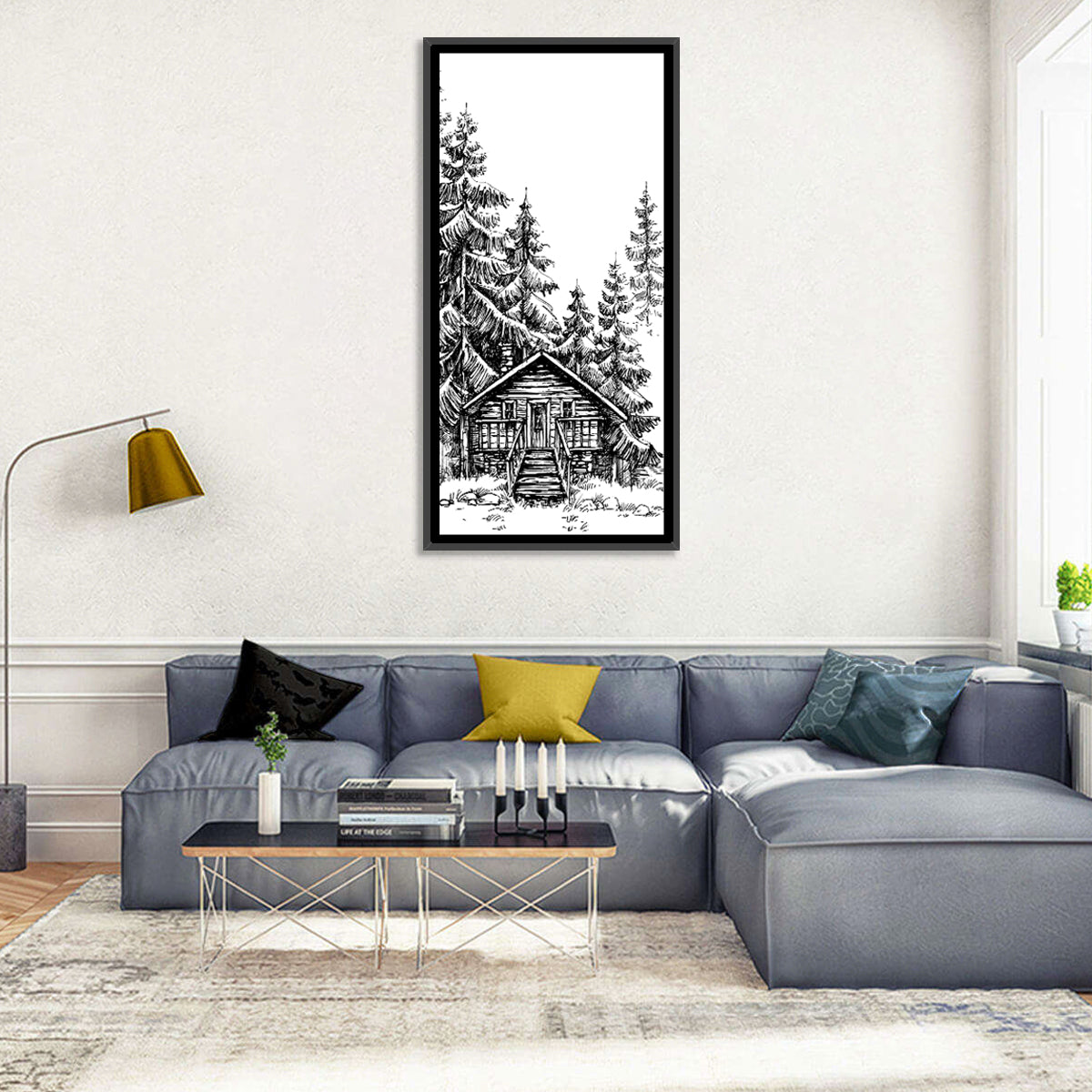 Log Cabin Sketch Wall Art