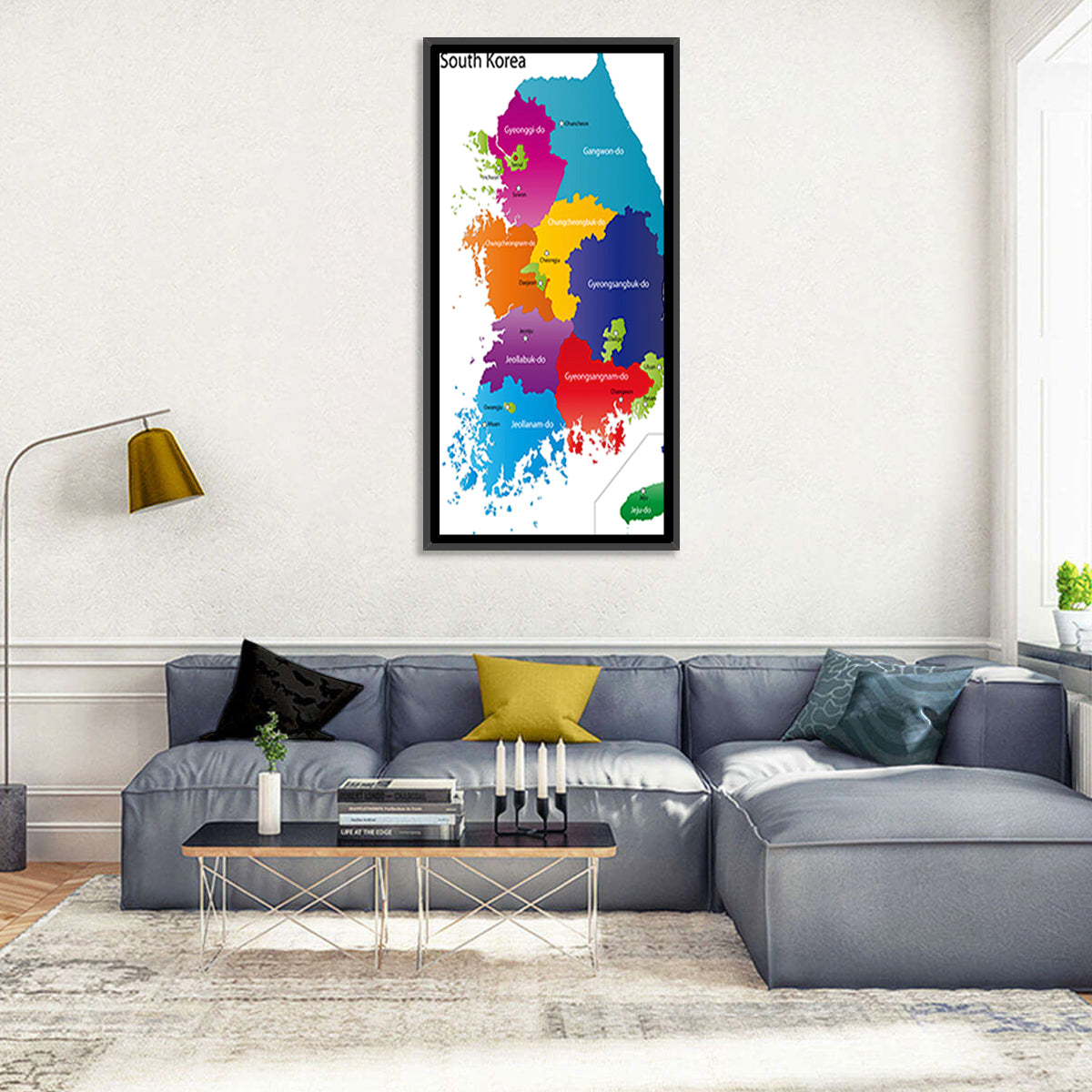 Colorful South Korea Map Wall Art