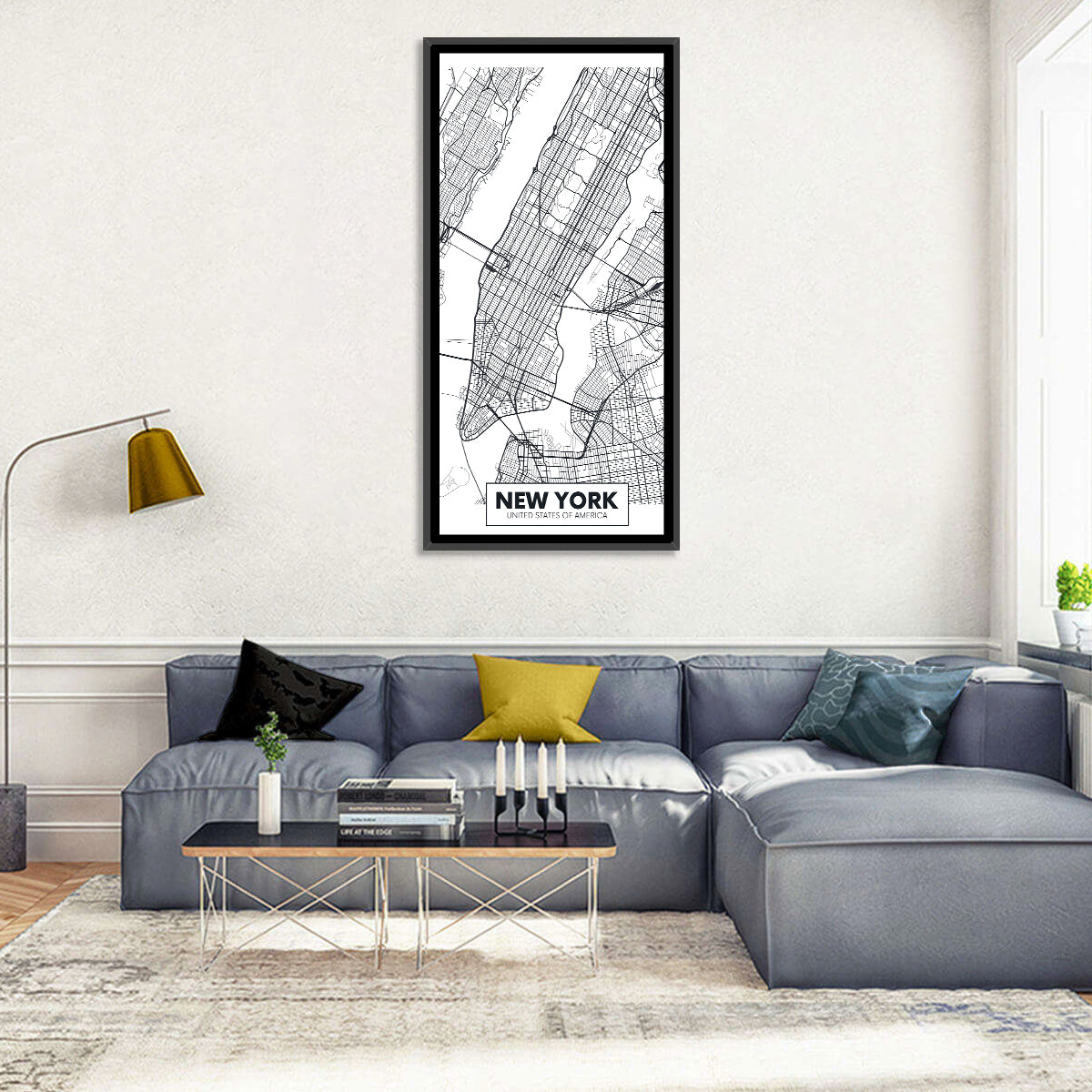 Manhattan Map, Black and White Wall Art