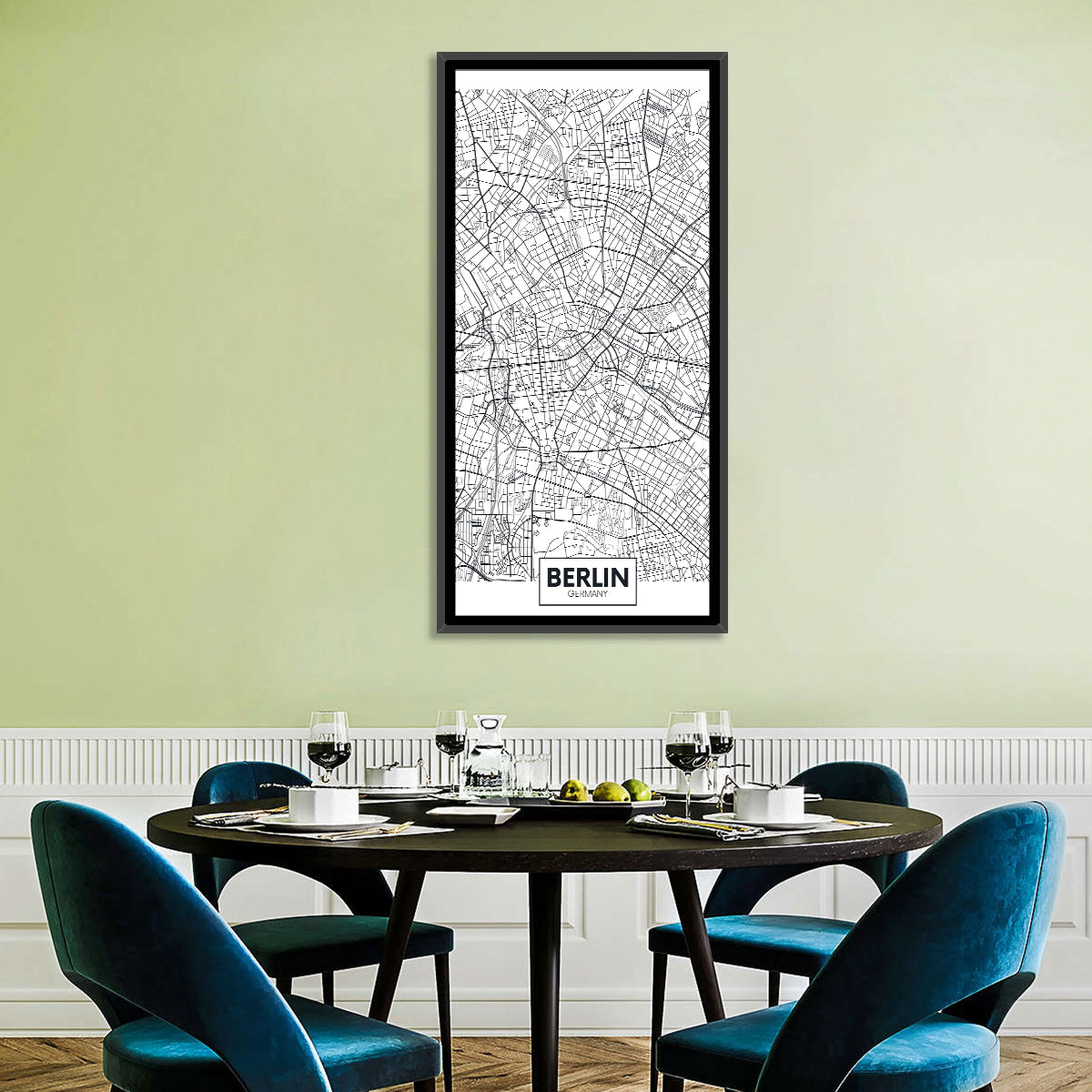 Berlin Map with Coordinates Wall Art in a room, portrait