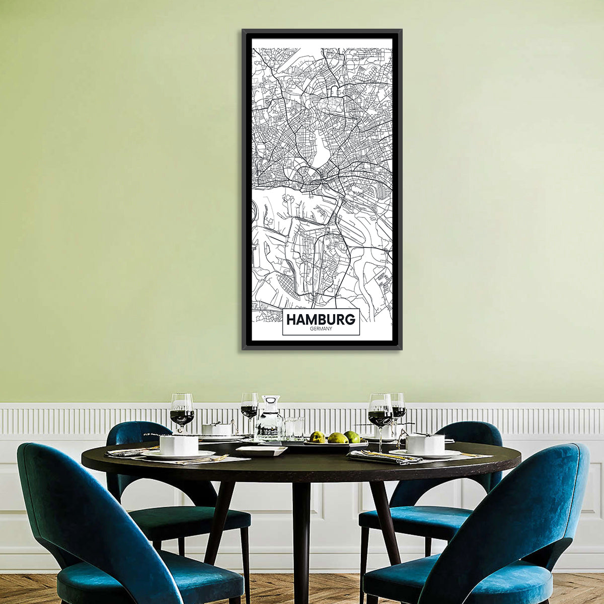 Hamburg City Map Wall Art in a room, portrait