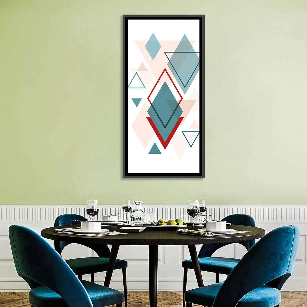 Scandinavian Teal Geometric Abstract Wall Art