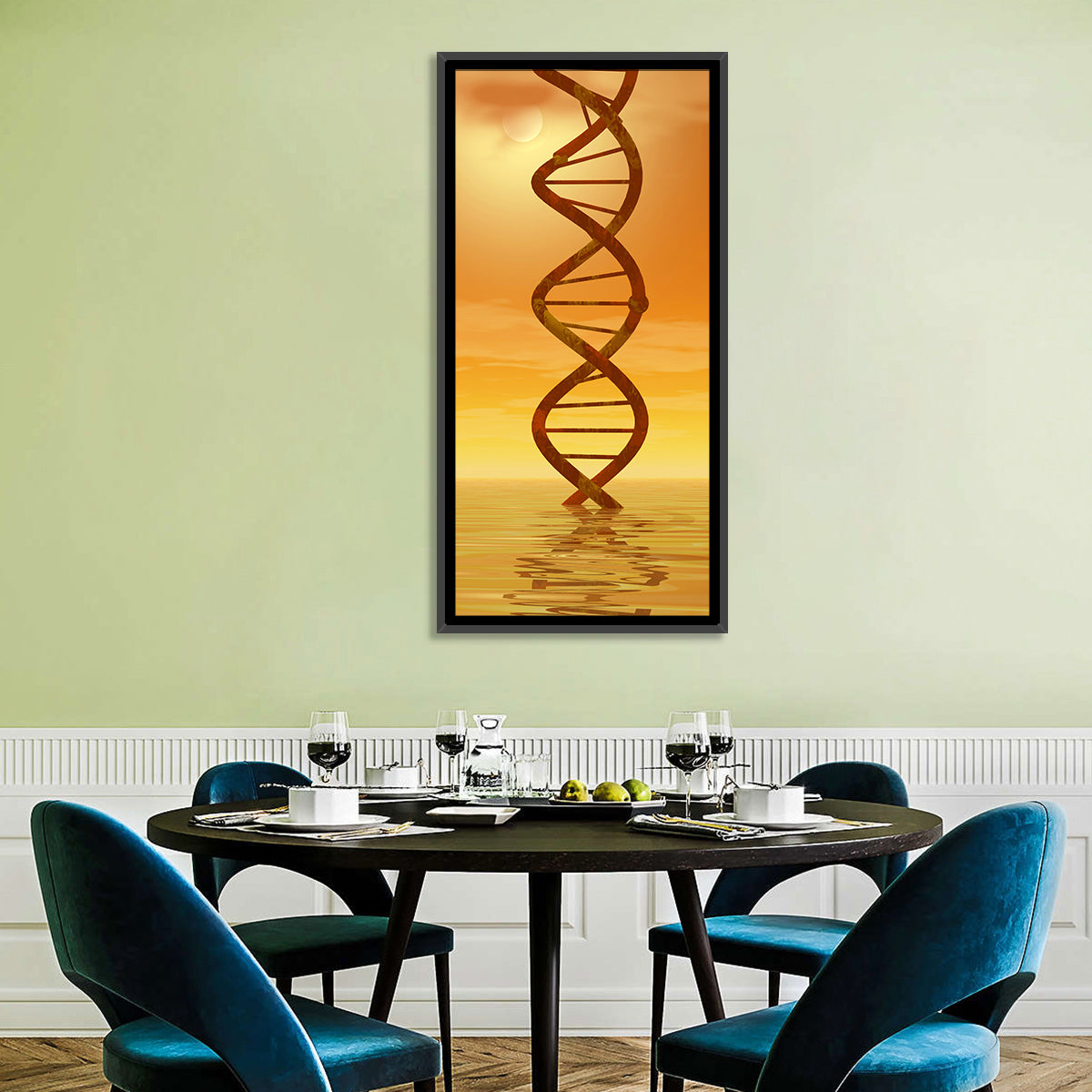 Dna Helix at Sunset Wall Art in a room, portrait