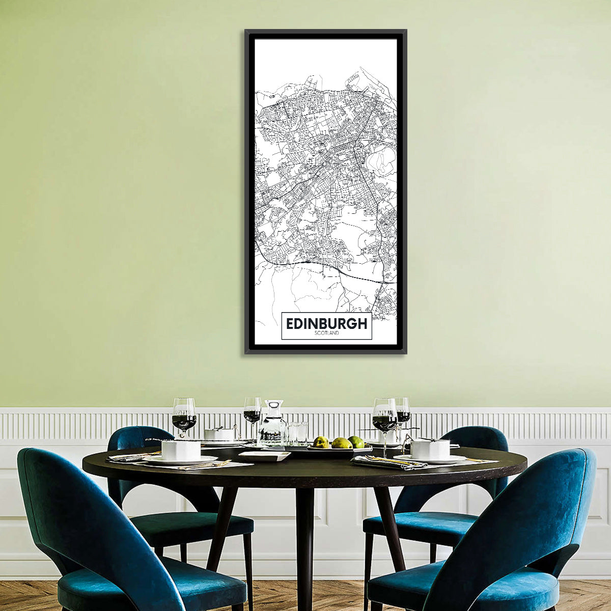 Edinburgh City Map Wall Art in a room, portrait