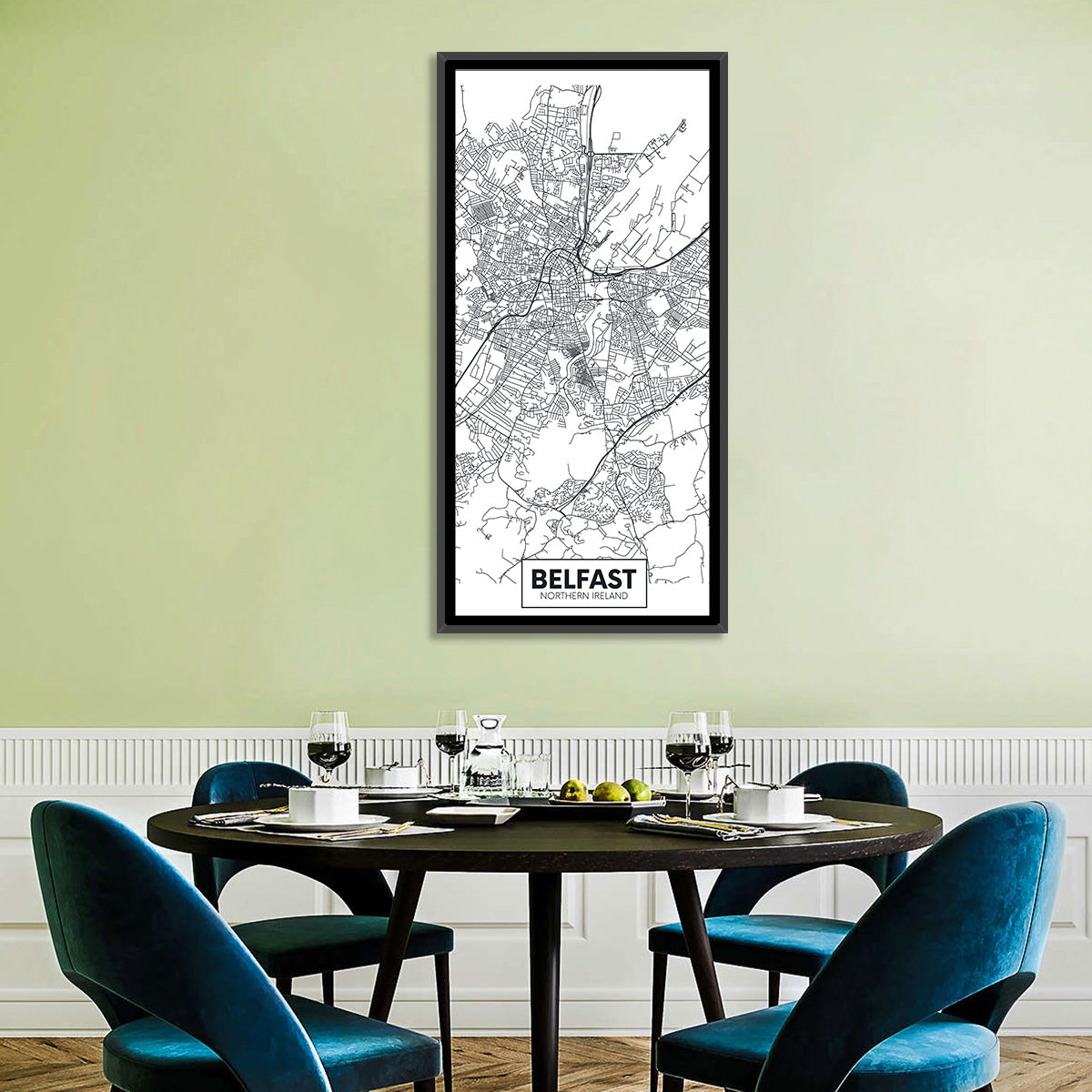 Belfast City Map Wall Art in a room, portrait