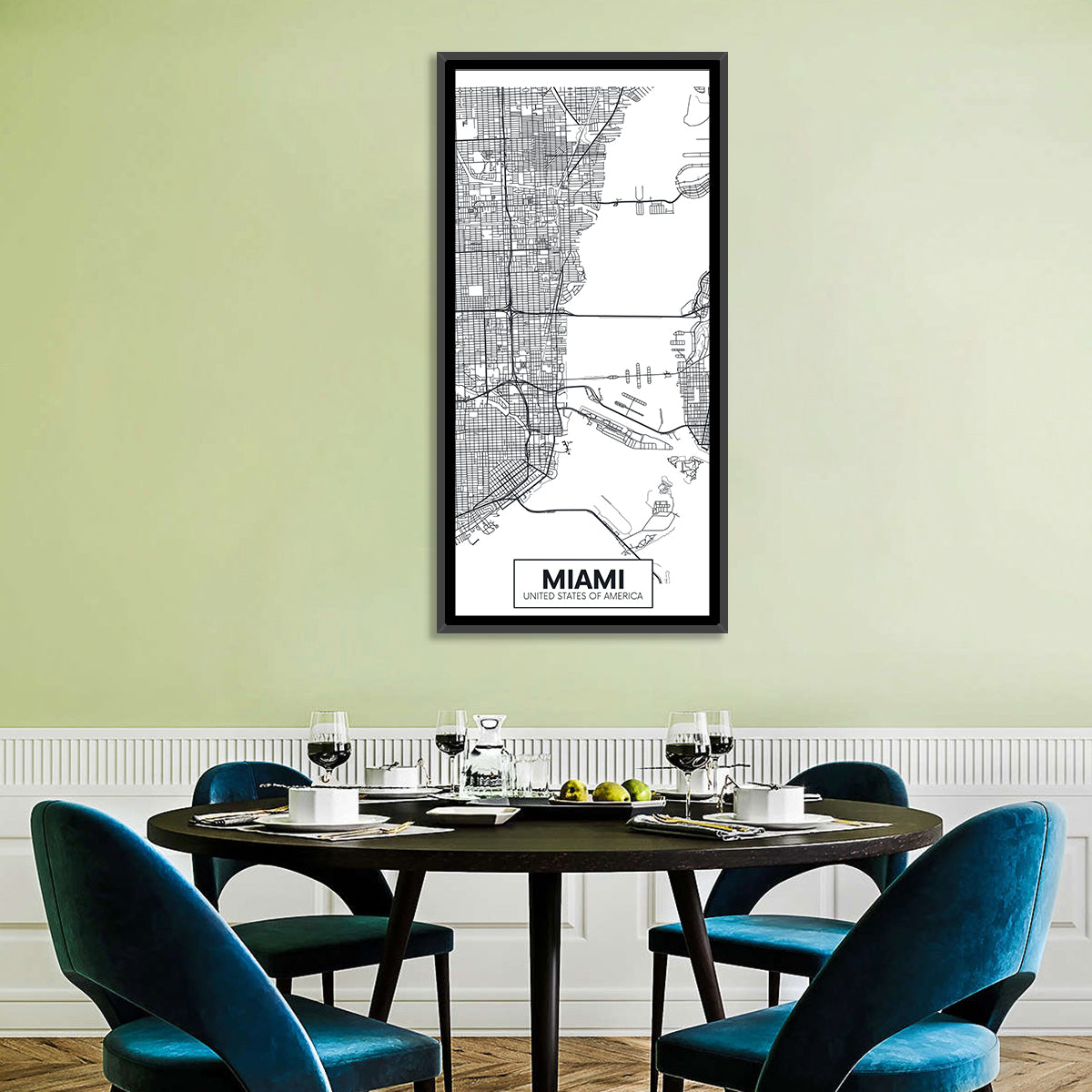 Miami City Map Wall Art in a room, portrait
