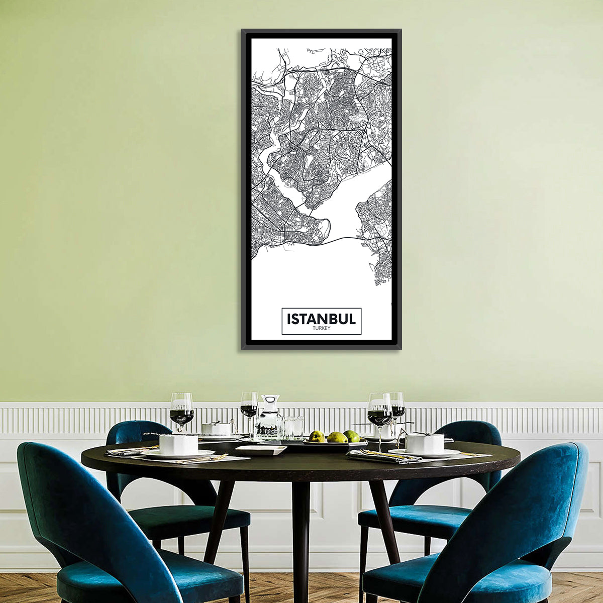 Istanbul City Map Wall Art in a room, portrait