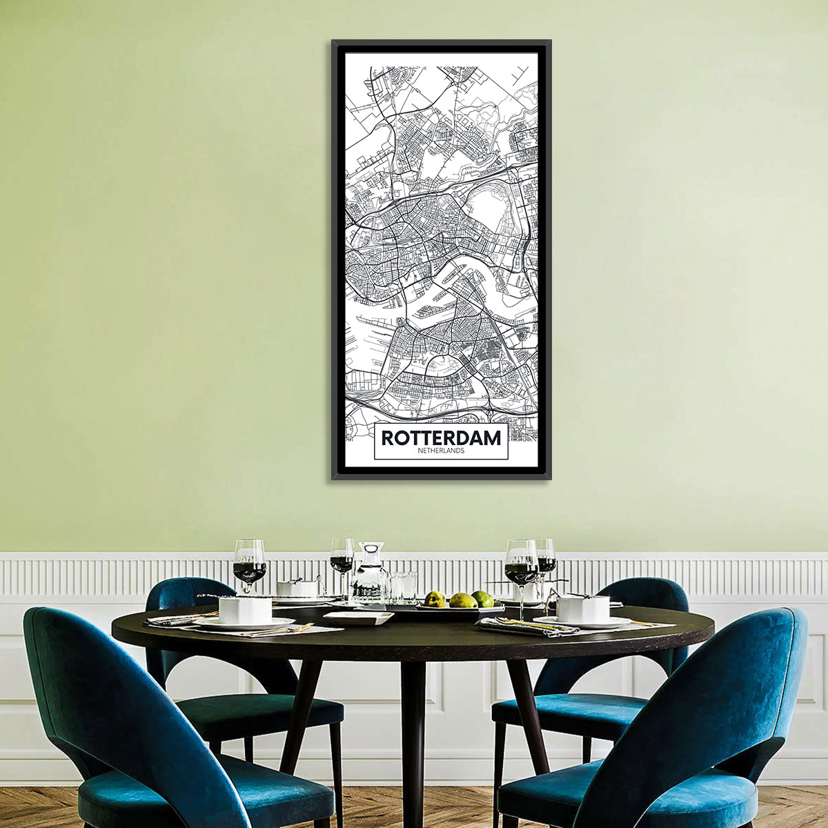 Rotterdam City Map Wall Art in a room, portrait