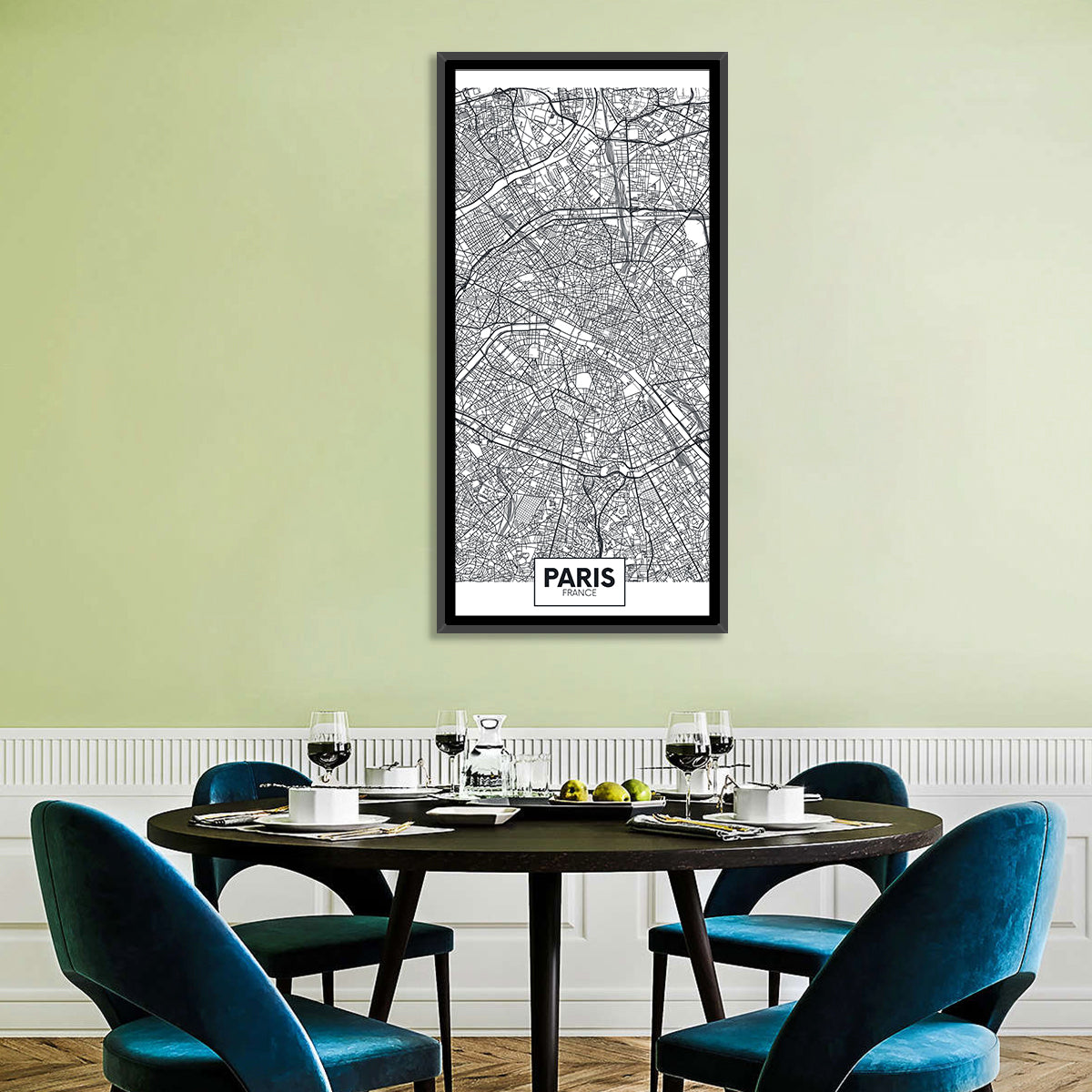 Paris Street Network Map Wall Art in a room, portrait