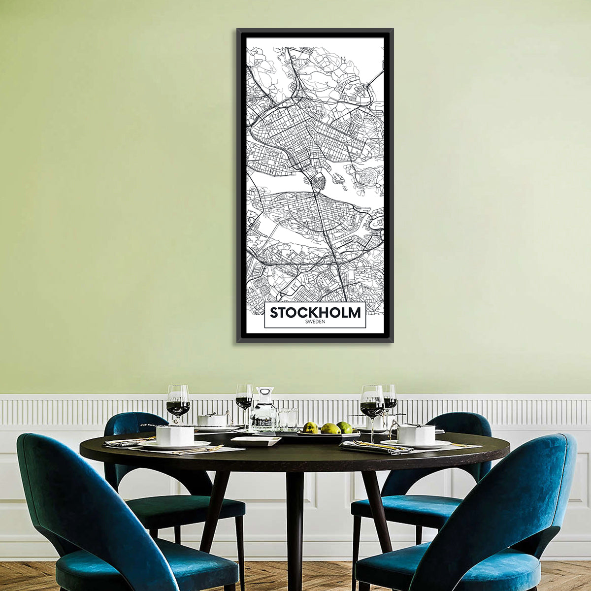 Stockholm City Map Wall Art in a room, portrait