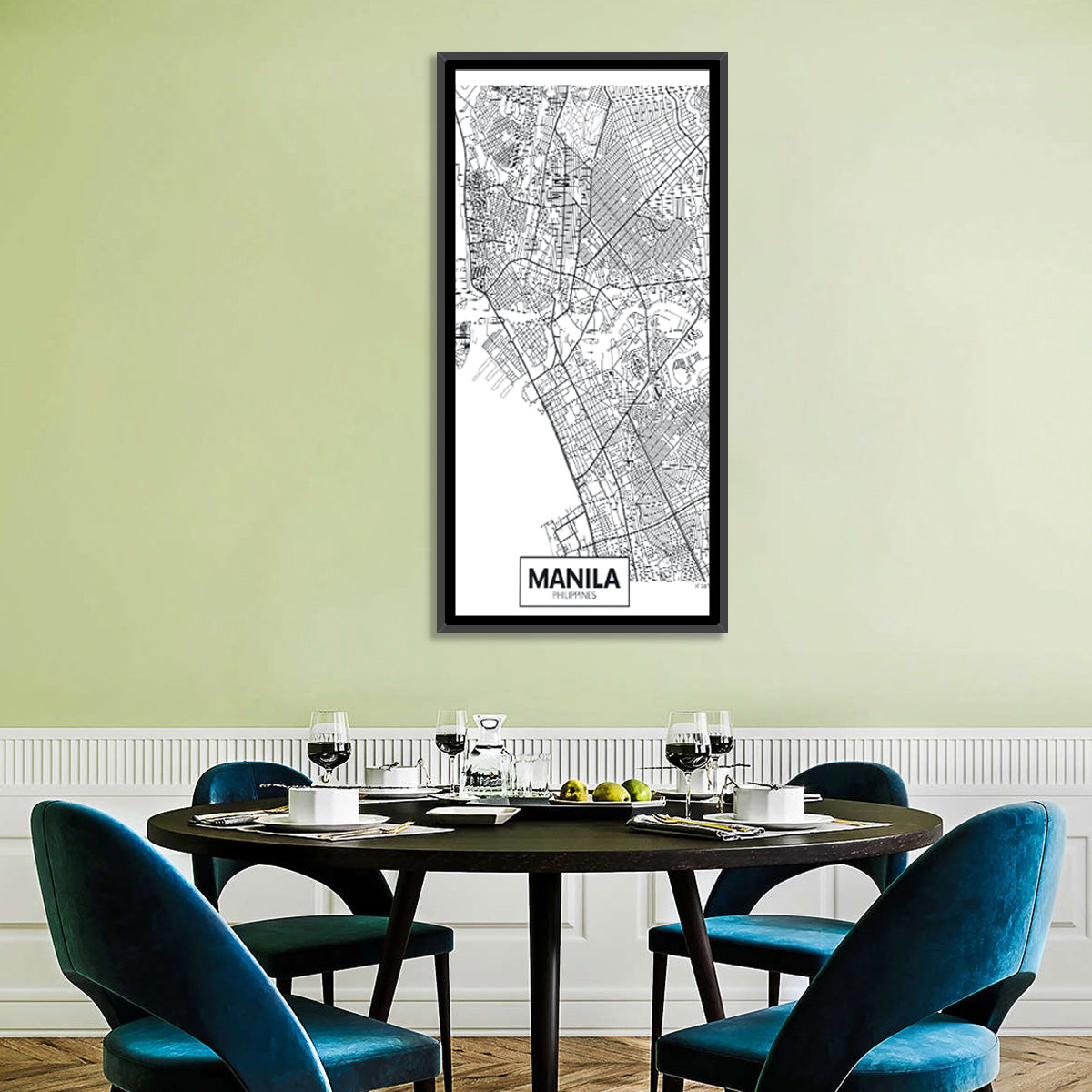 Manila Minimalist City Map Wall Art in a room, portrait