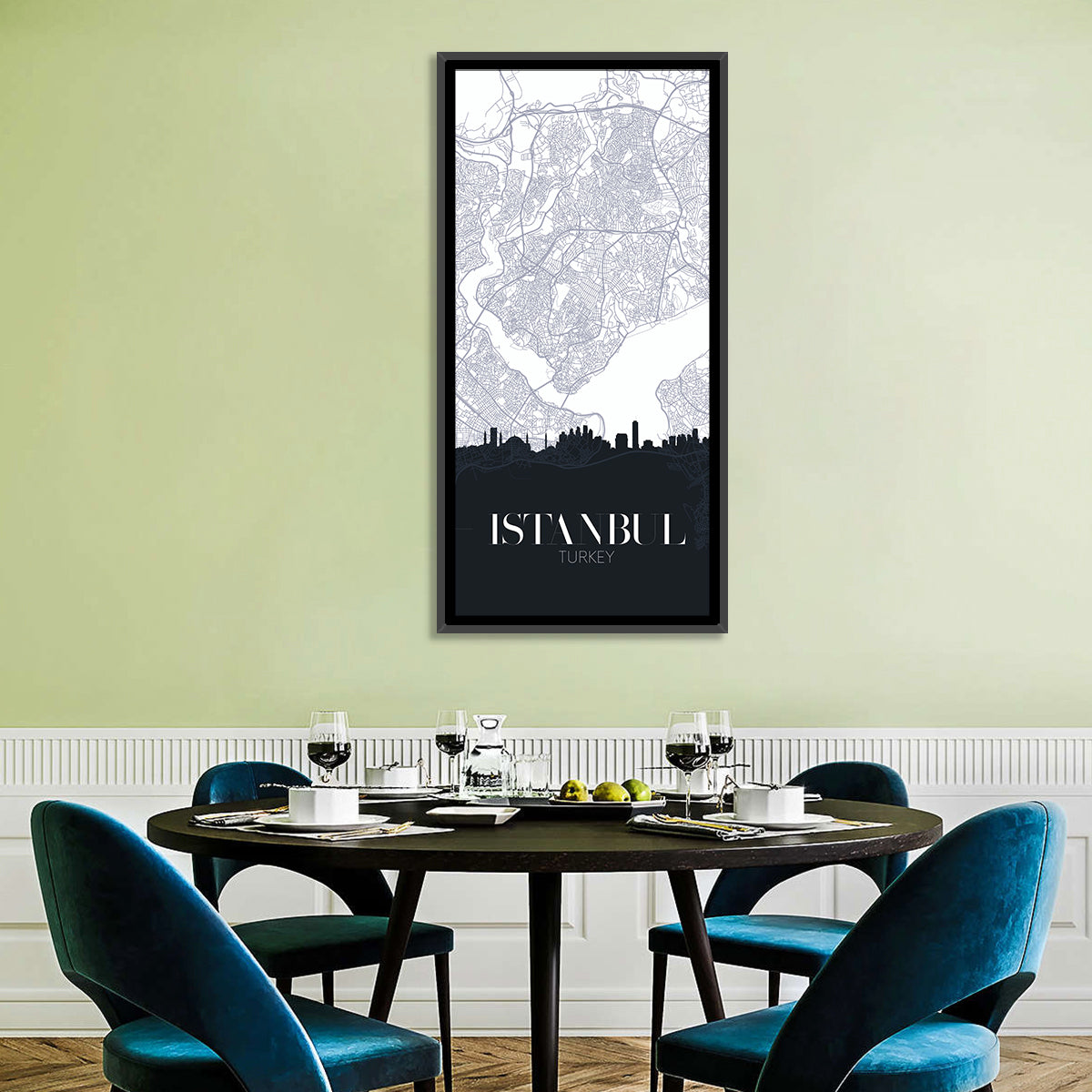 Istanbul Map and Skyline Wall Art