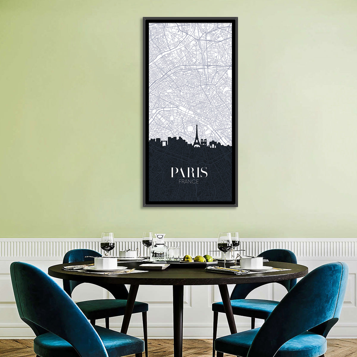 Paris Map with Eiffel Silhouette Wall Art