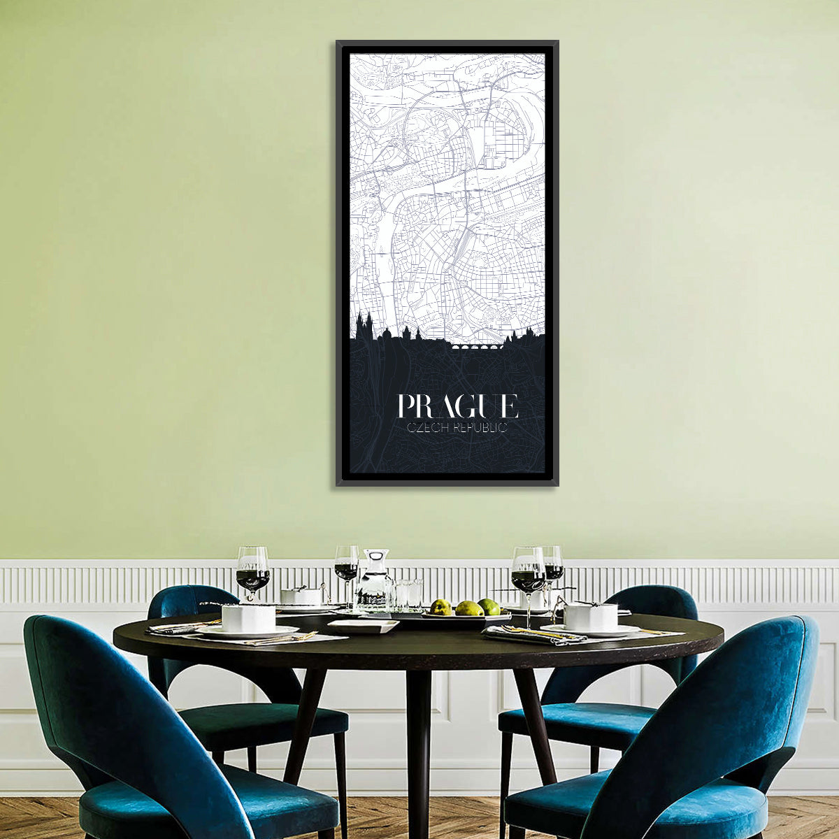 Prague Map with Charles Bridge Wall Art