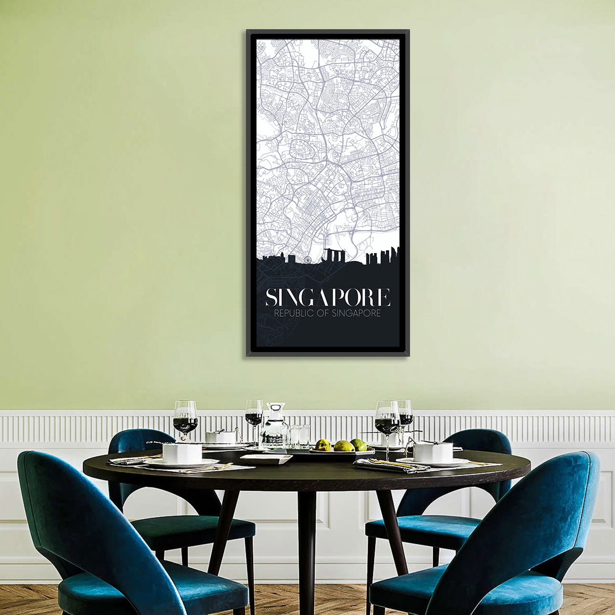 Singapore City Map Silhouette Wall Art in a room, portrait