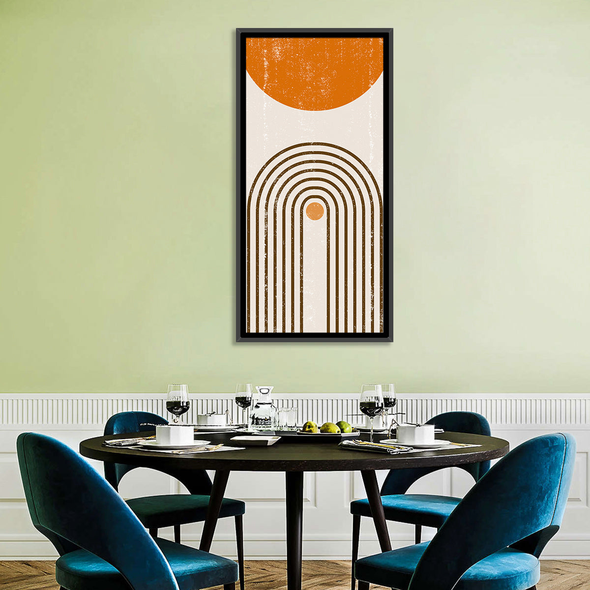 Burning Sun Concentric Arches Wall Art in a room, portrait