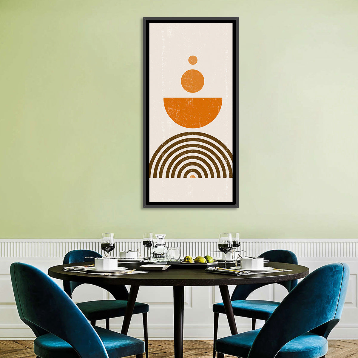 Stacked Orange Sun Wall Art in a room, portrait