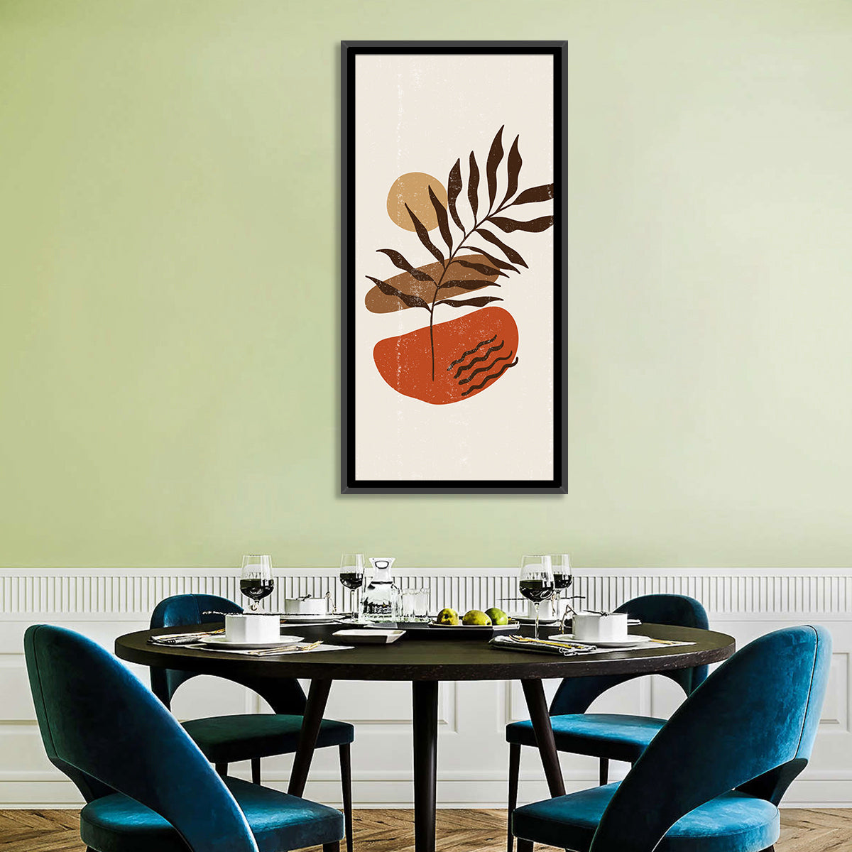 Fern with Terracotta Sun Wall Art in a room, portrait
