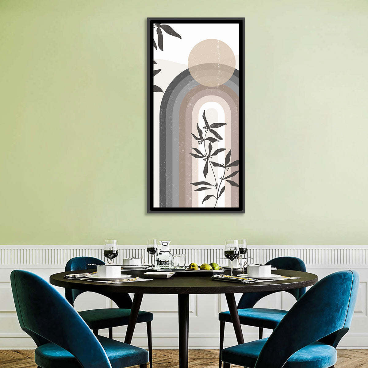 Taupe Rainbow Botanical Arch Wall Art in a room, portrait