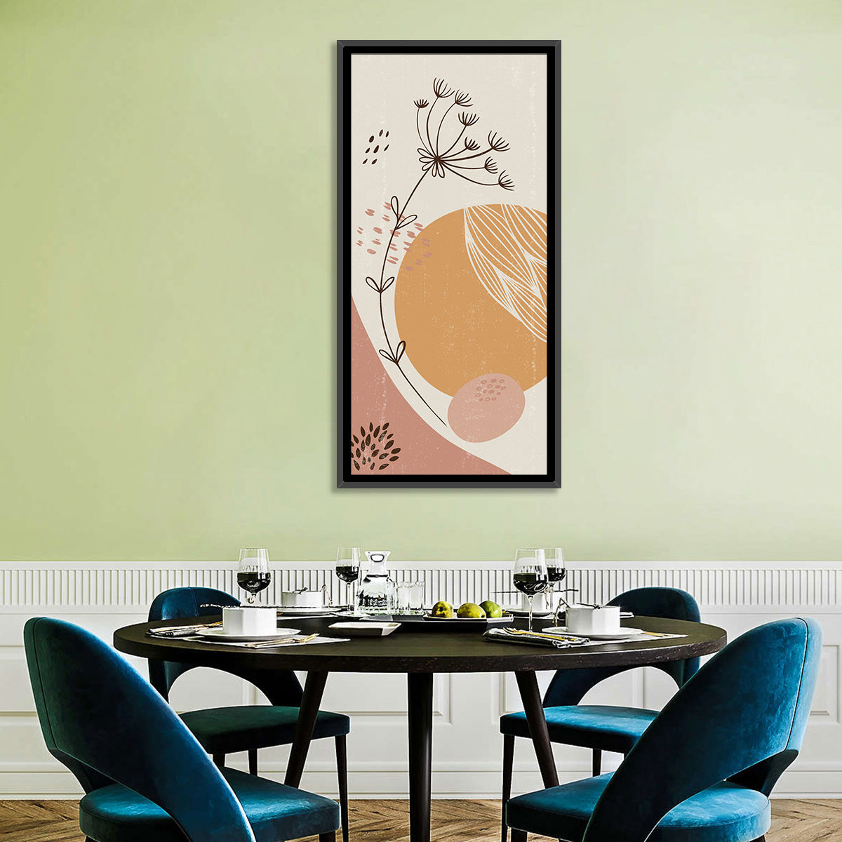 Terracotta Wildflower Abstract Wall Art in a room, portrait