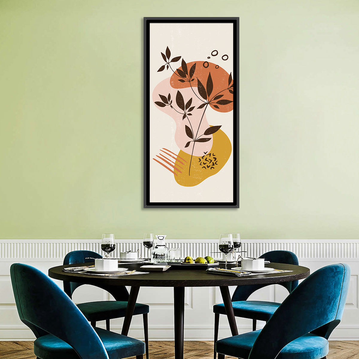 Mid-century Botanical Minimalist Wall Art in a room, portrait
