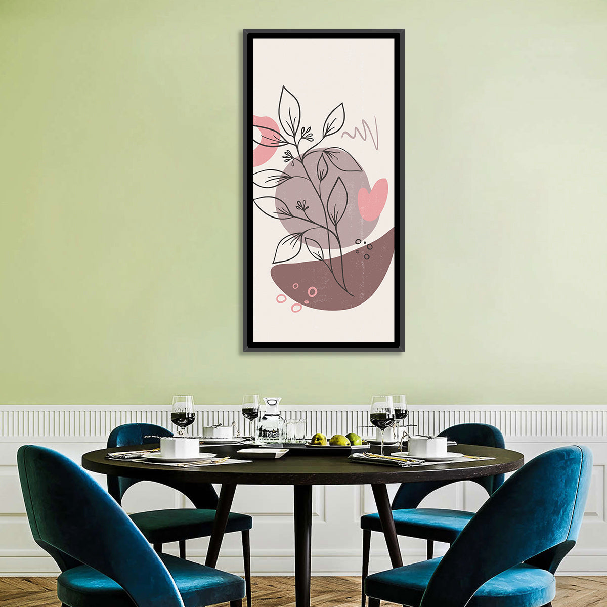 Mauve Botanical Line Wall Art in a room, portrait