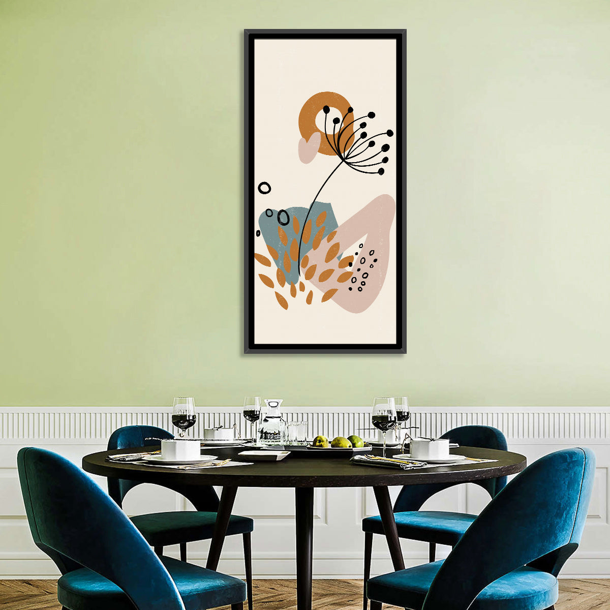 Minimalist Botanical Line Flower Wall Art in a room, portrait