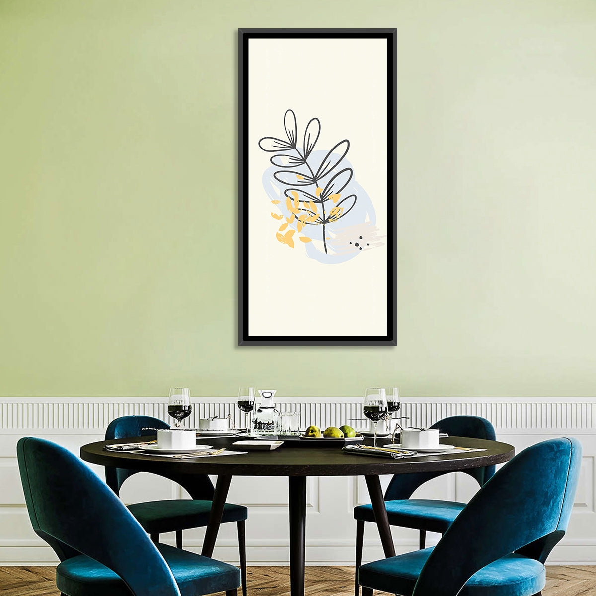 Falling Leaves Illustration Wall Art in a room, portrait