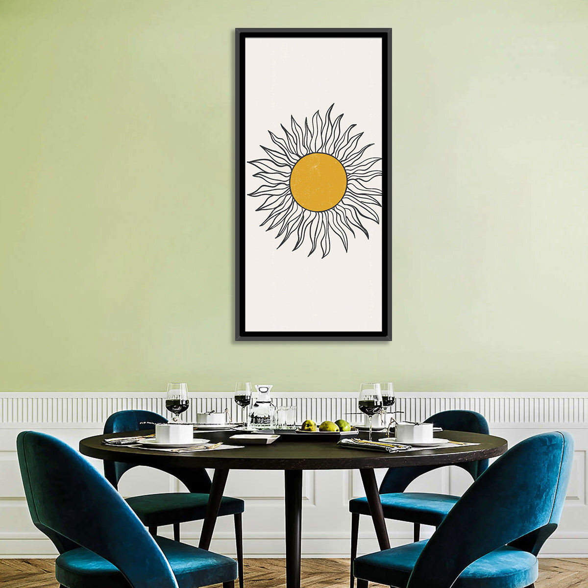 Hand Drawn Sun Study Wall Art in a room, portrait