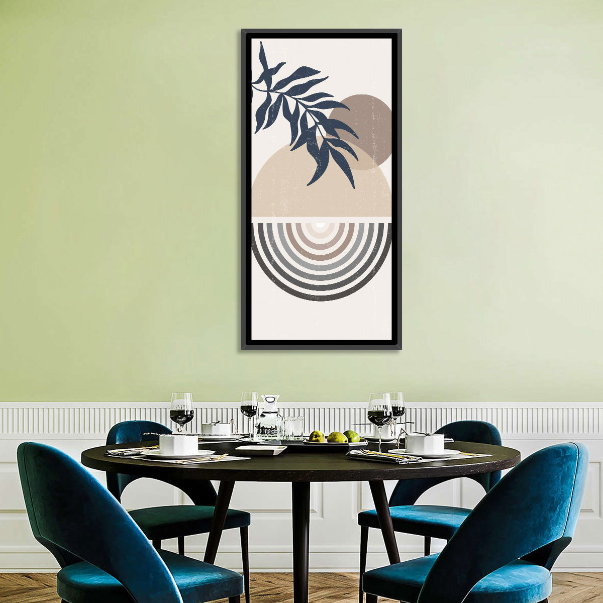 Spheres and Leaves Wall Art in a room, portrait