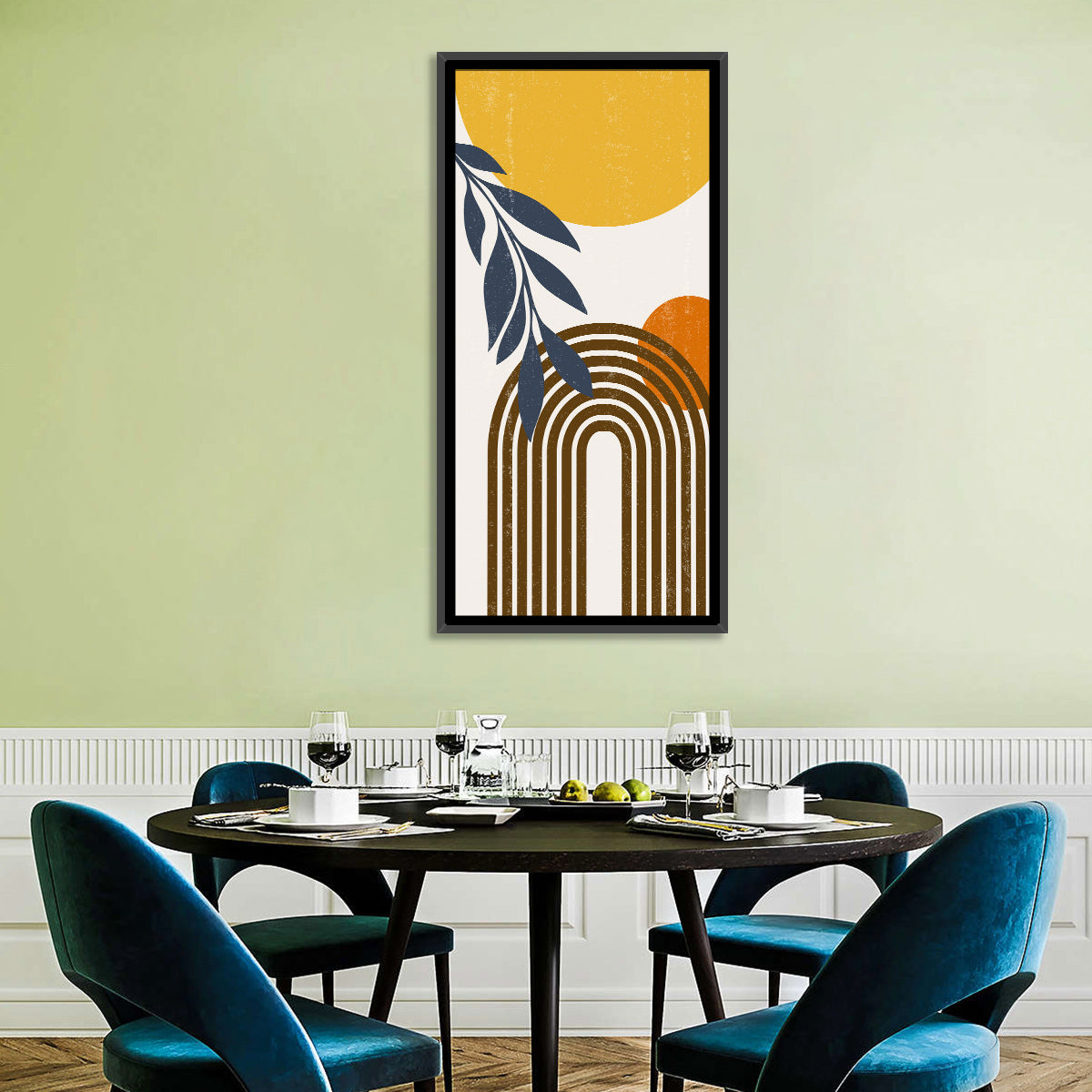 Boho Sun and Moon with Leaves Wall Art