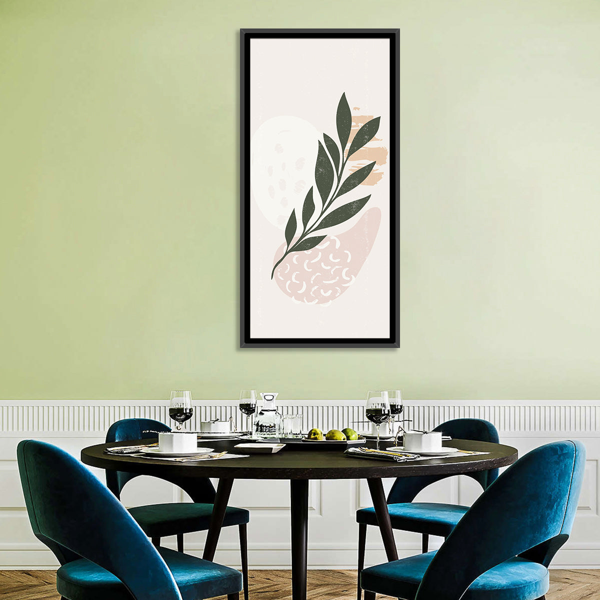 Boho Leaf Study Wall Art in a room, portrait