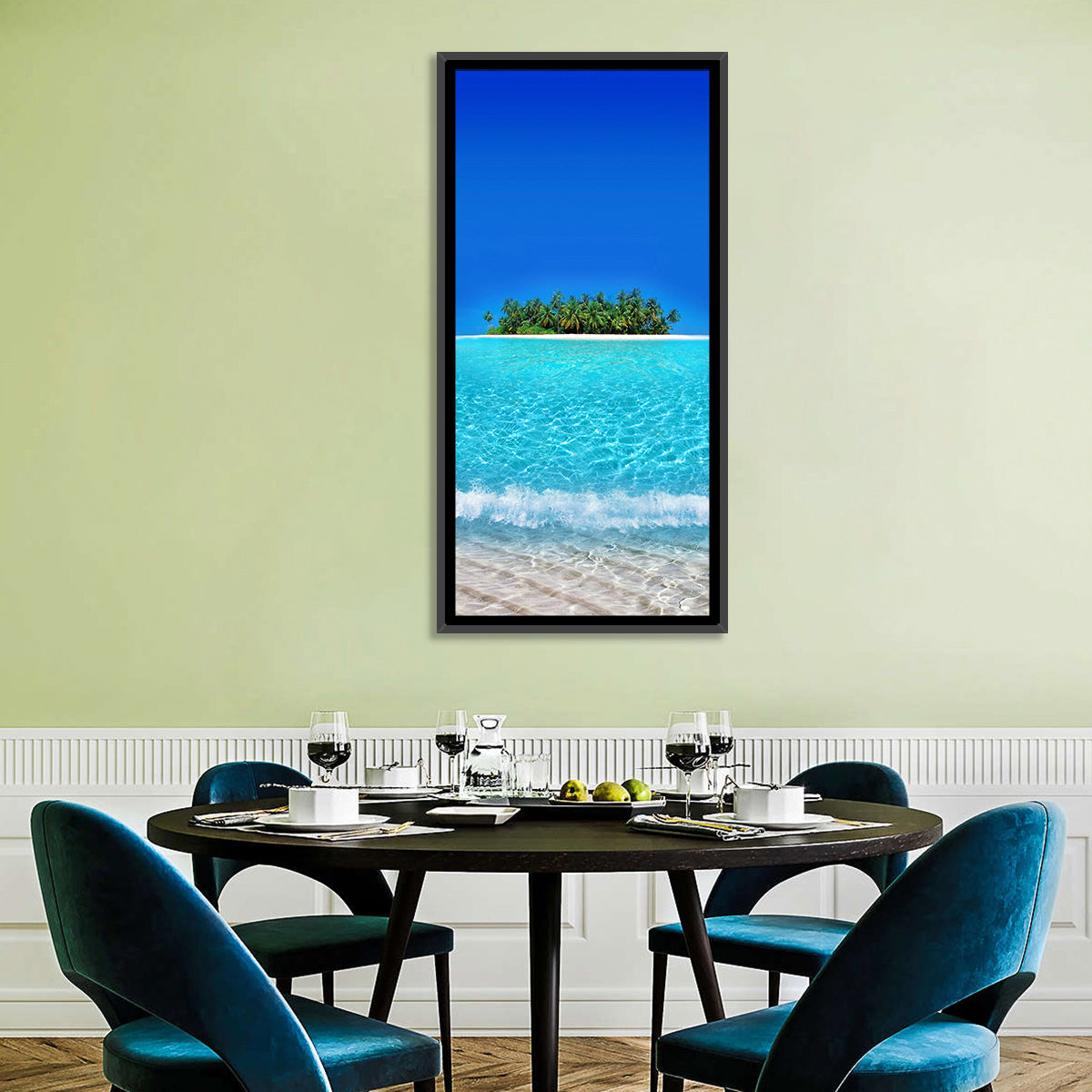 Turquoise Atoll Sandbar with Palm Trees Wall Art