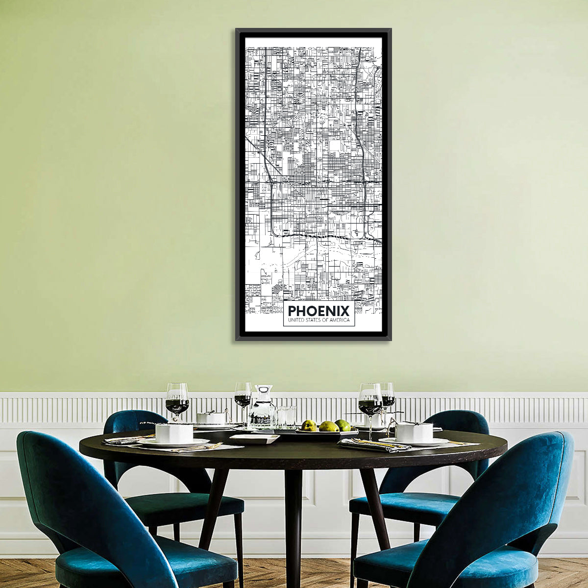 Phoenix Street Grid Map Wall Art in a room, portrait