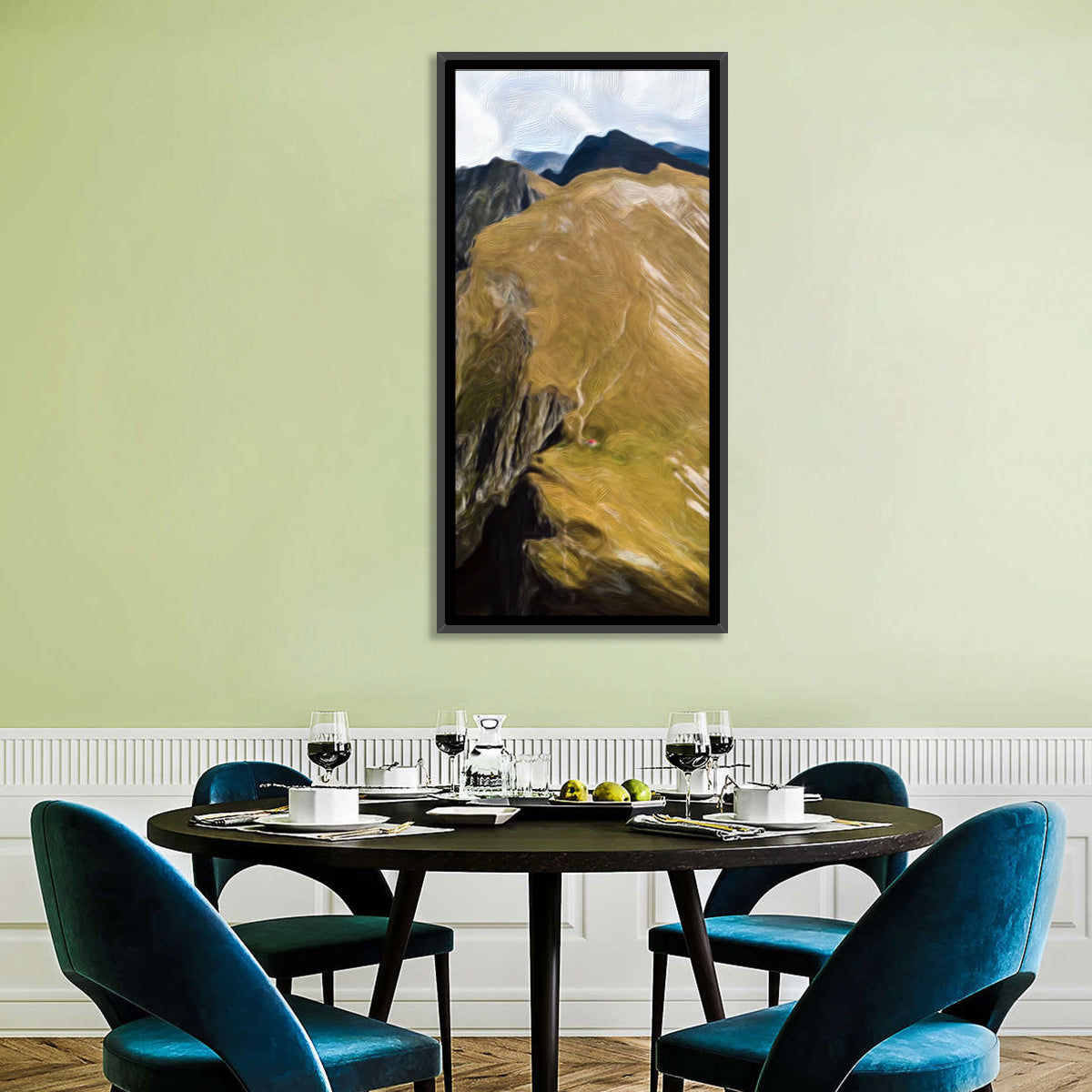 Aerial Mountain Slope with Red Cabin Wall Art