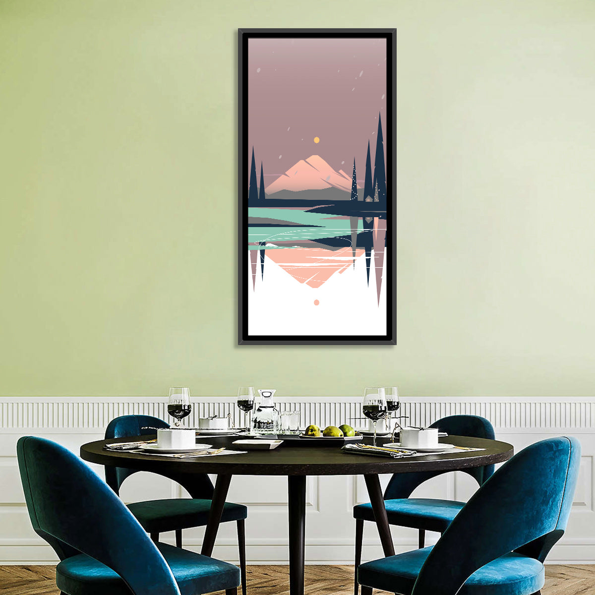 Dusk Mountain Lake Reflection Wall Art