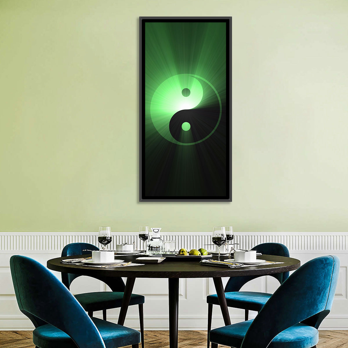 Green Glowing Yin Yang Wall Art