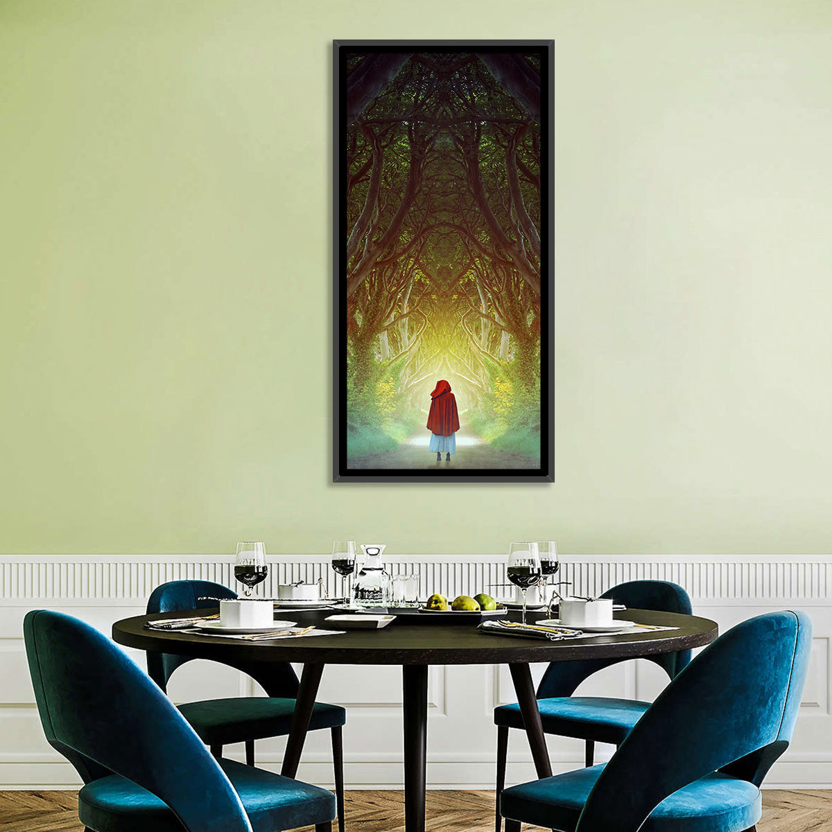 Dark Hedges Pathway Wall Art in a room, portrait