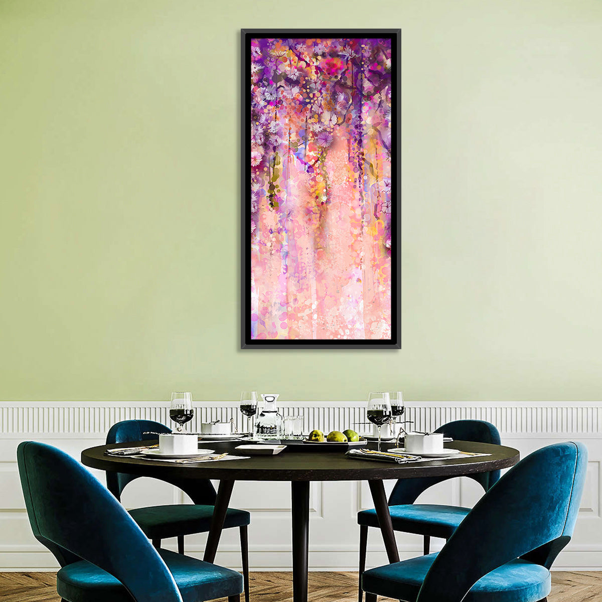 Cascading Wisteria Vines Wall Art in a room, portrait