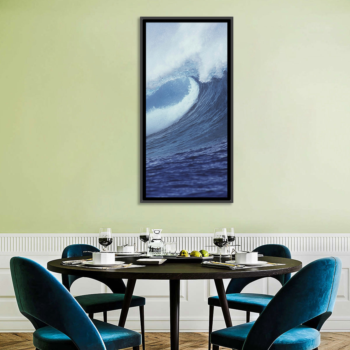 Powerful Breaking Wave Wall Art in a room, portrait