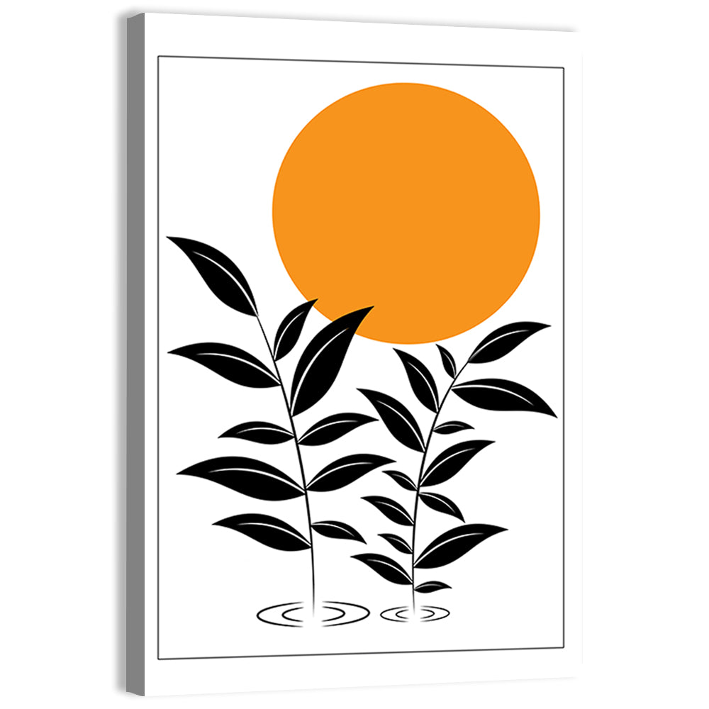 Minimalist Sun and Leaf Illustration Wall Art